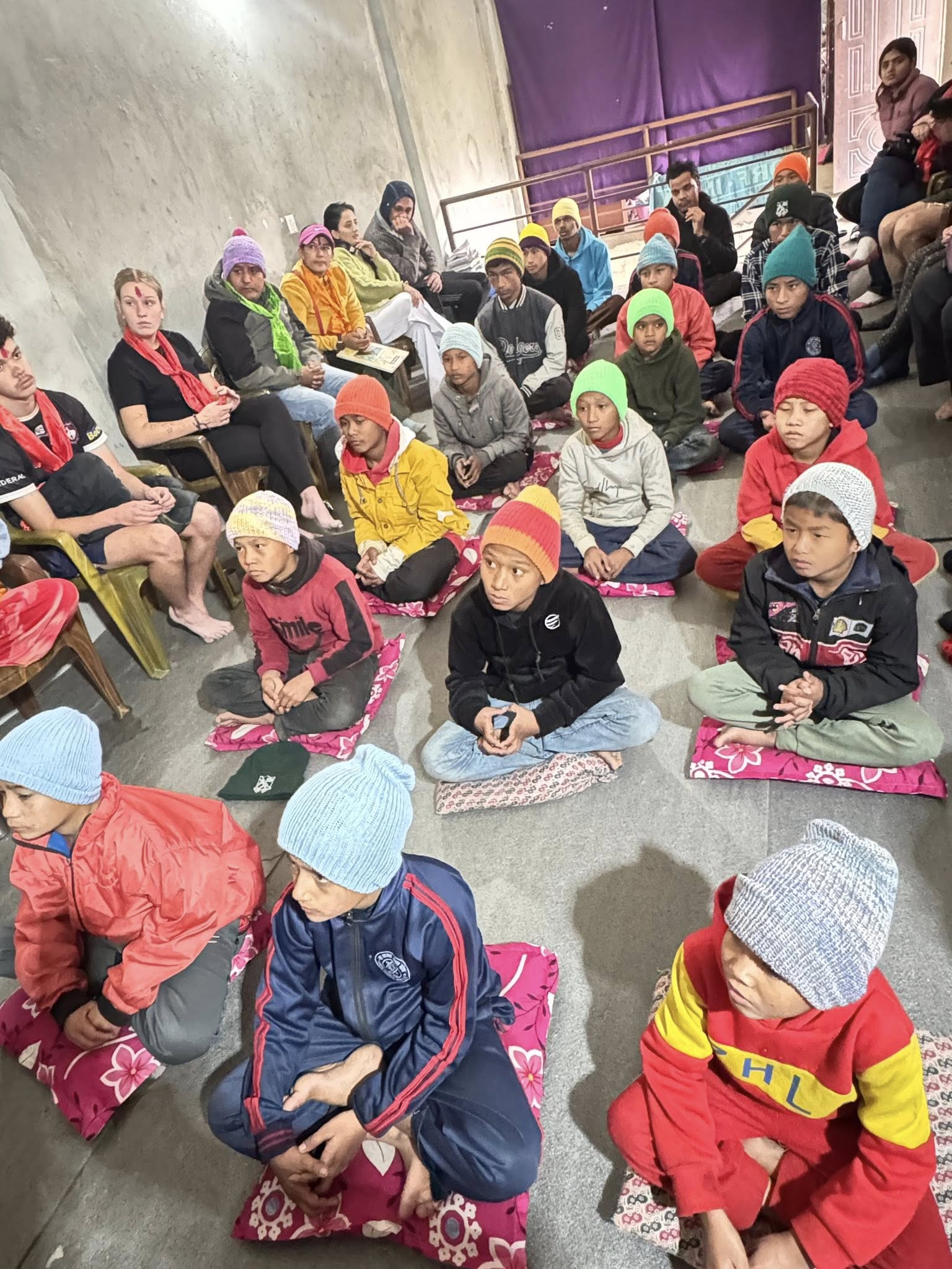 Distribution of stationery material and warm clothes
