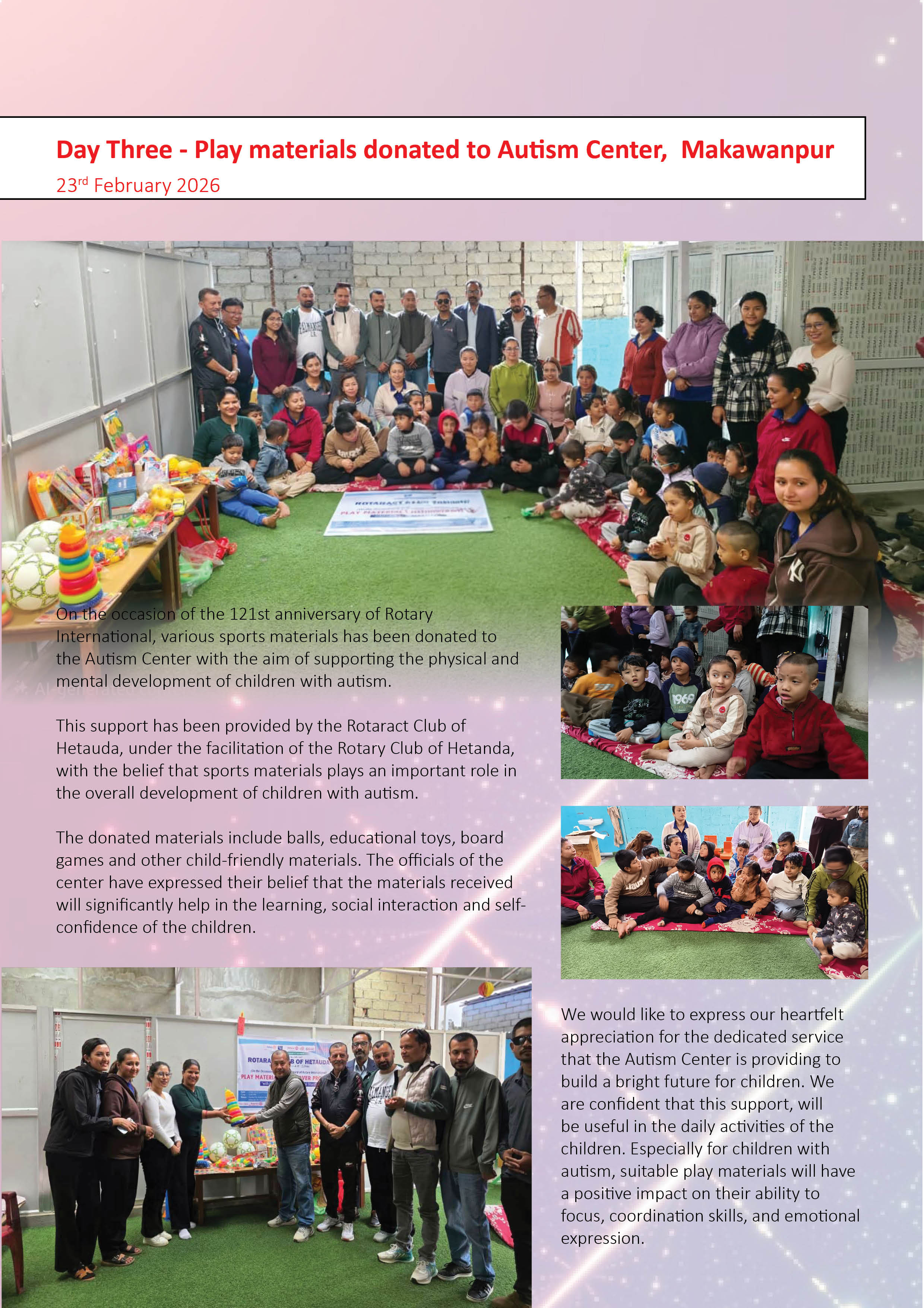 Play materials donated to Autism Center,  Makawanpur